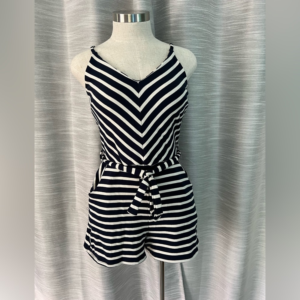 Monteau Navy blue and white romper